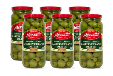 Mezzetta Pitted Italian Castelvetrano Olives | Non-GMO, Gluten Free, Keto | 8 Ounce Drained Weight Jar (Pack of 6)