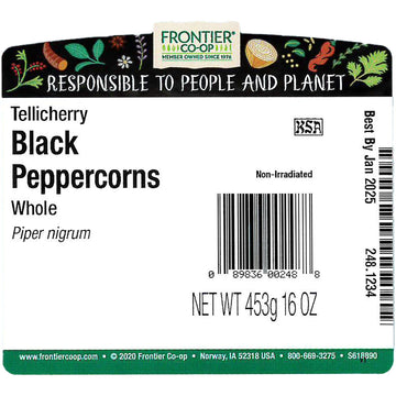 Frontier Herb Peppercorns - Whole - Black - Tellicherry Grade - Bulk - 1 Lb2