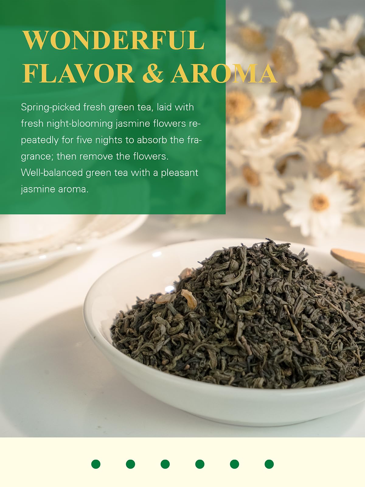 Gldnt Organic Jasmine Green Tea, Organic Jasmine Green Tea Loose Leaf With Delightful Aroma, Delicate And Smooth Flavor, Hot & Iced Tea, 16 Ounce