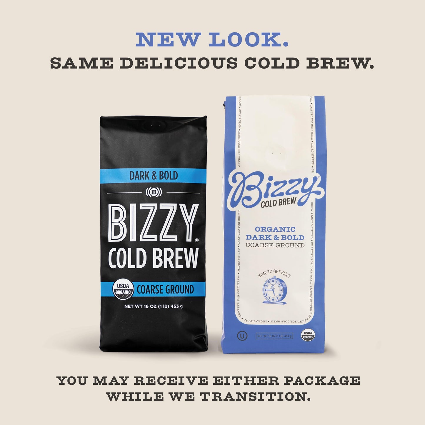 Bizzy Organic Cold Brew Coffee Dark & Bold Blend Coarse Ground 1 LB Blue