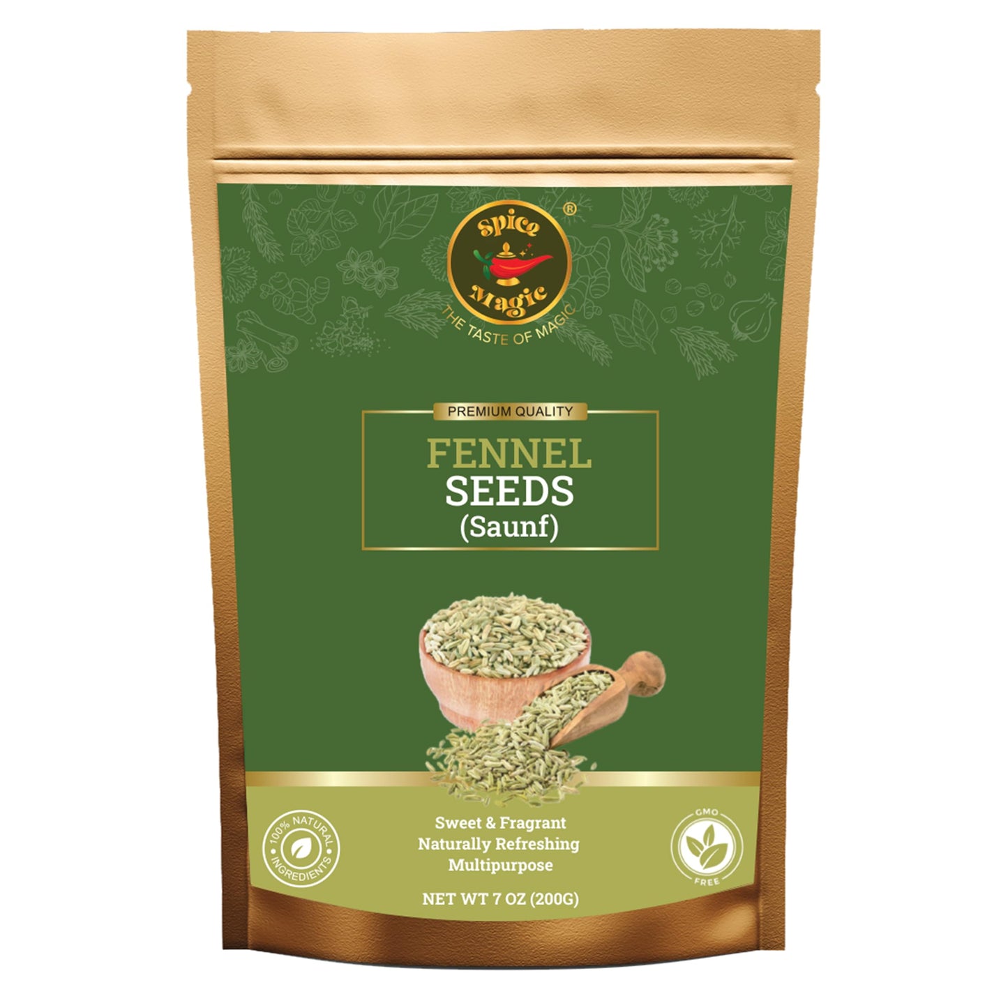 SPICE MAGIC Fennel Seeds | 100% Natural Whole Spice | 7oz (200g) | Non-GMO | Indian Origin