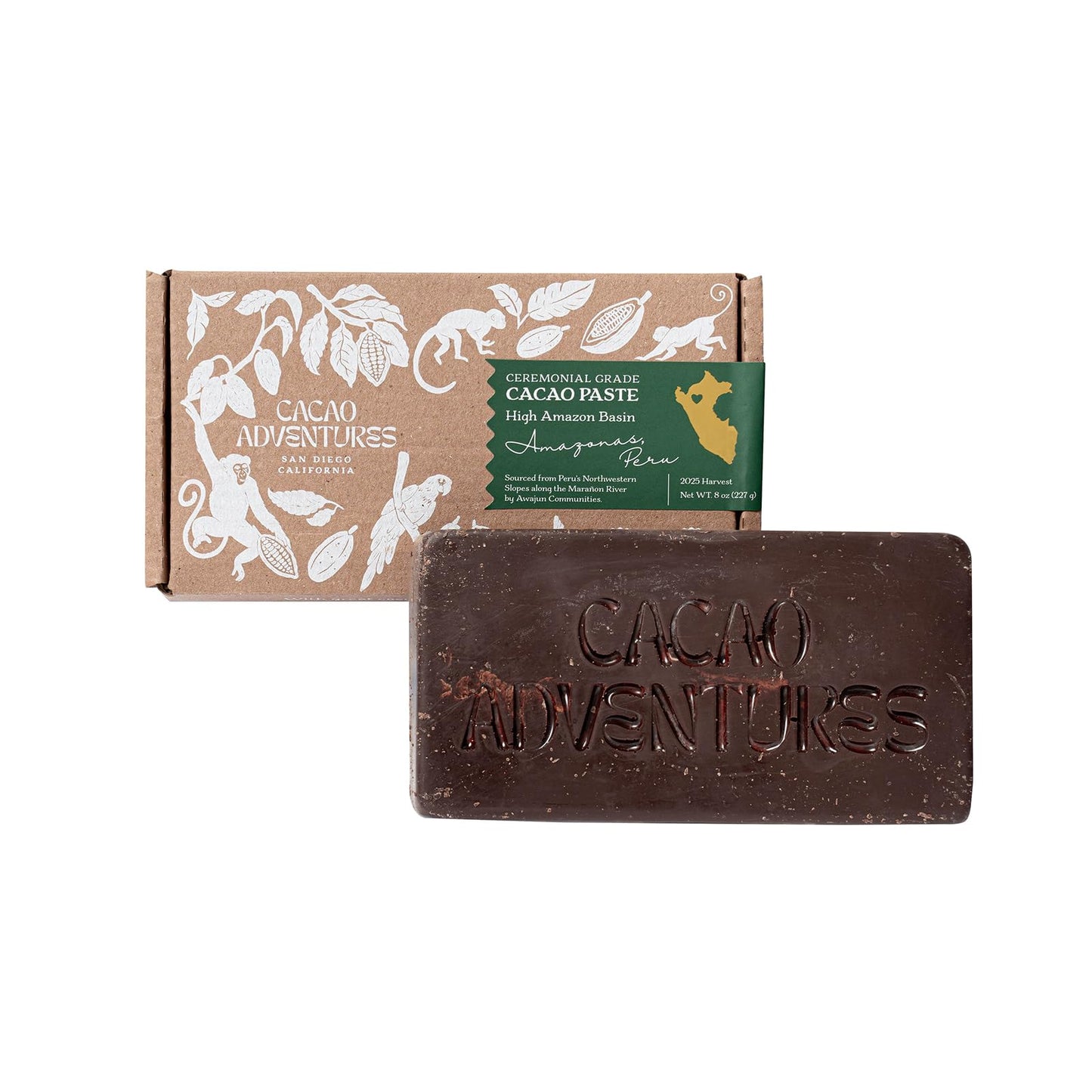 Cacao Adventures Ceremonial Cacao Block | 100% Pure Cacao from Peru, Untempered, Unsweetened, Vegan, 8 oz | Ethically sourced an
