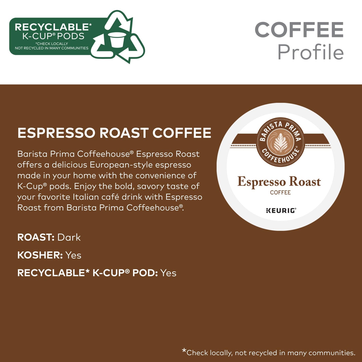 Barista Prima Coffeehouse Espresso Roast Coffee, Keurig Single Serve K-Cup Pods, 96 Count