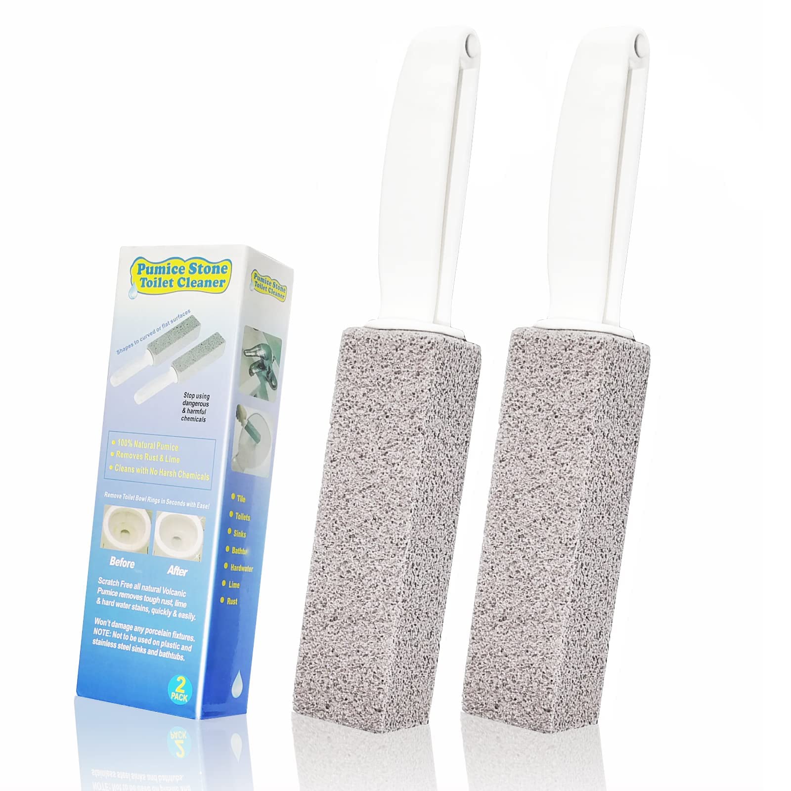 4Th Pumice Stone For Toilet Bowl Cleaning,Scouring Stick With Handle,Powerfully Away Limescale Stain,Hard Water Ring, Calcium Bu