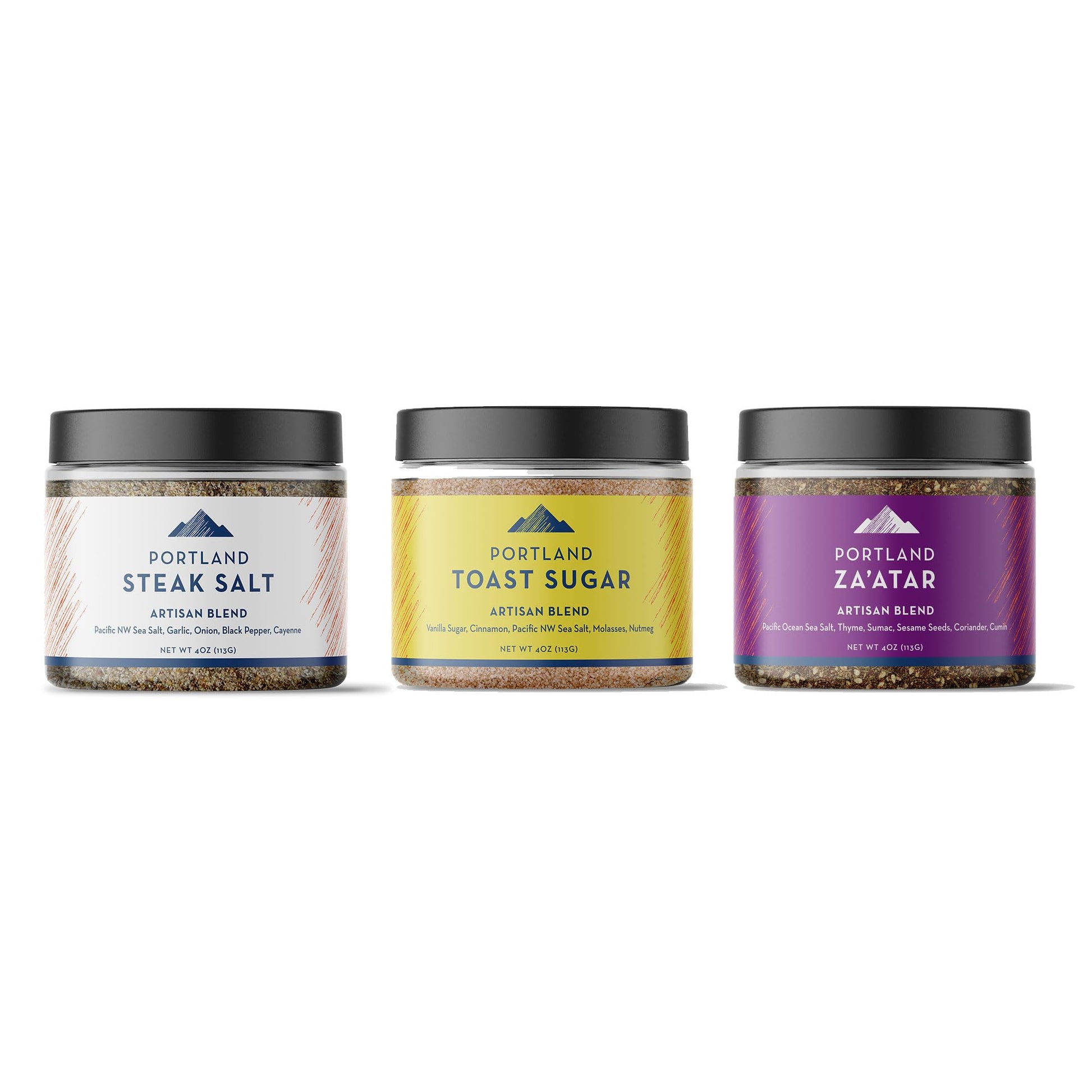 Portland Salt Co. Classic Spice Blends - Steak Salt, Toast Sugar, Za'atar - Signature All-Purpose Seasoning & Gourmet Rub - Non-