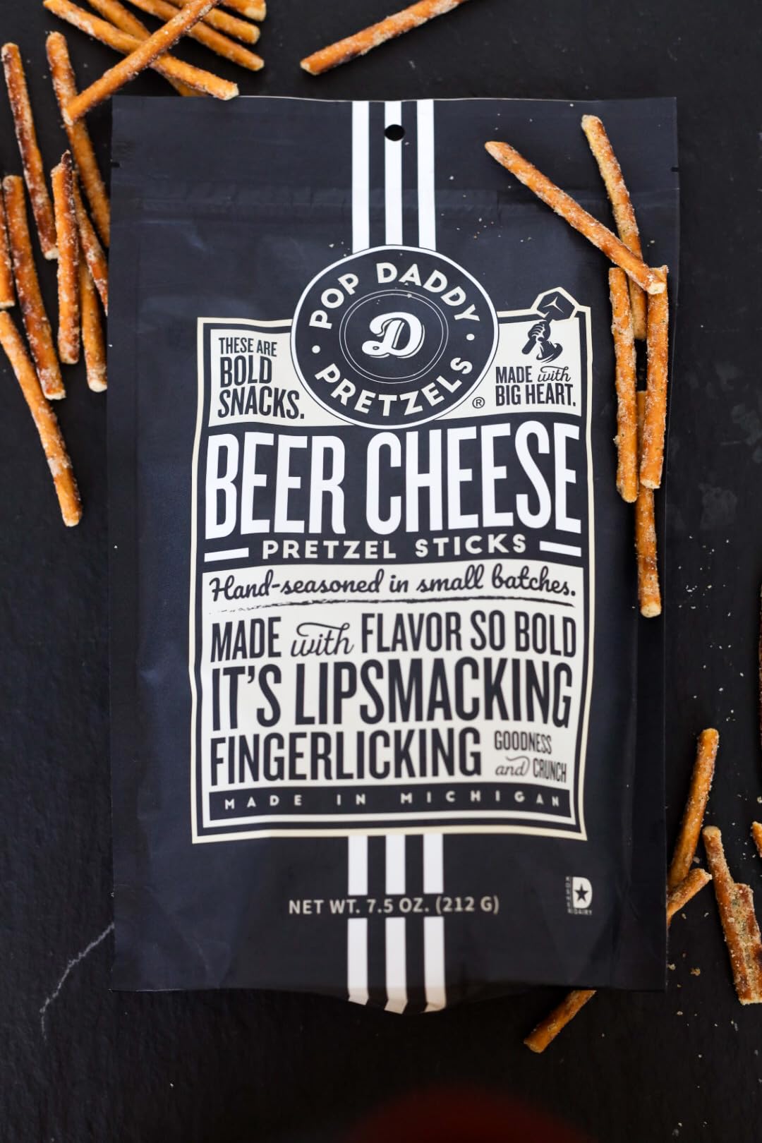POP DADDY Flavored Pretzel Sticks, malt-inspired Cheese, 7.5oz Bags, 3 Pack - Healthy Gourmet Snacks