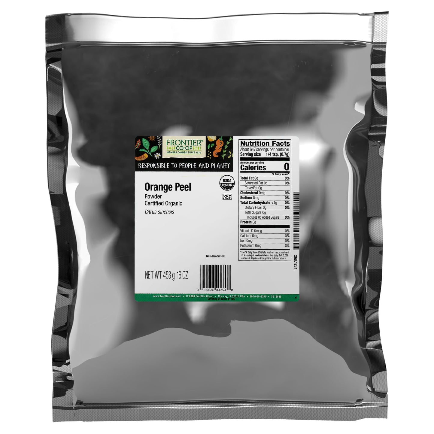 Frontier Co-op Organic Orange Peel Powder - Pure Citrus Flavor - 1lb Bulk Bag