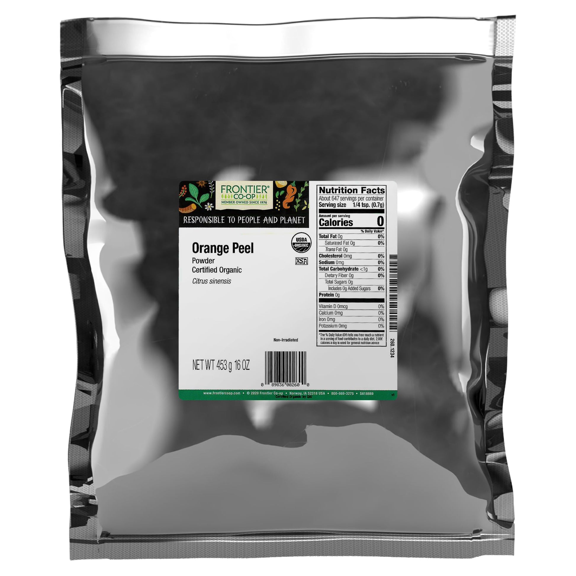 Frontier Co-op Organic Orange Peel Powder - Pure Citrus Flavor - 1lb Bulk Bag