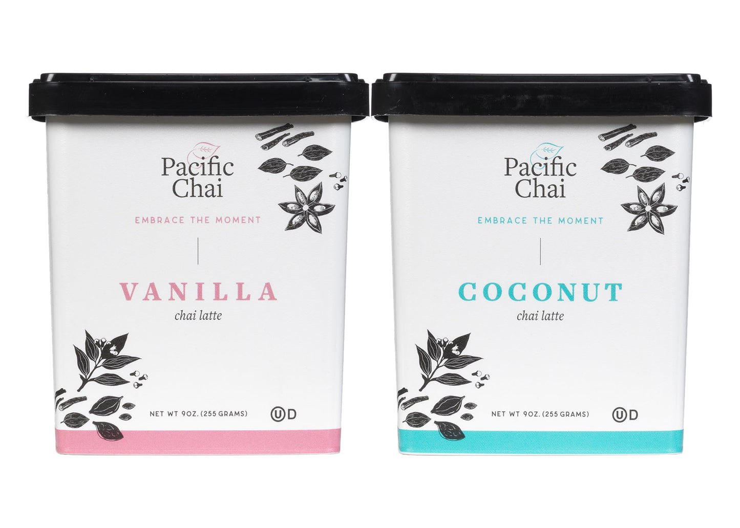 Pacific Chai Latte Mix Variety Pack, 1 Vanilla Chai Latte & 1 Coconut Chai Latte, 9 Ounce Canisters (2 Ct Variety Pack)