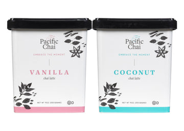 Pacific Chai Latte Mix Variety Pack, 1 Vanilla Chai Latte & 1 Coconut Chai Latte, 9 Ounce Canisters (2 Ct Variety Pack)