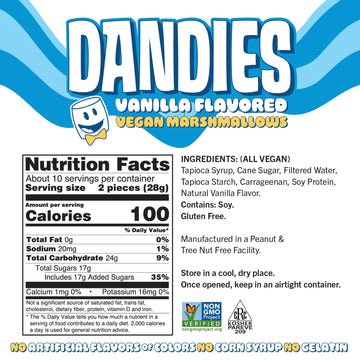 Dandies Vegan Marshmallows, No Artificial Flavorings, Food Dyes, Corn Syrup, Or Gelatin, Perfect For Roasting, Smores, Or Snacki