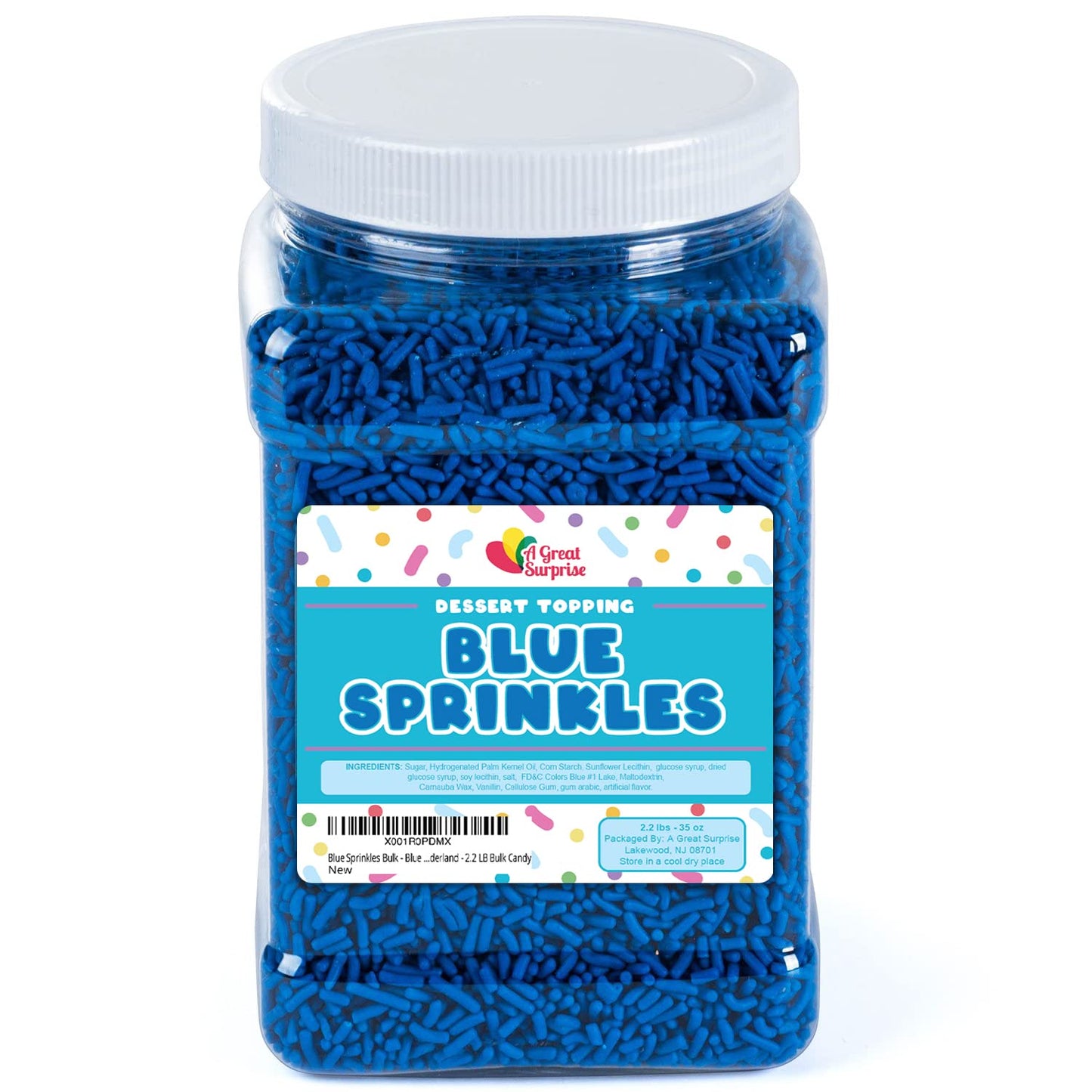 Blue Sprinkles - 2.2 Lb Bulk Dessert Toppings - Blue Jimmies For Baking, Cupcakes, Ice Cream, And More