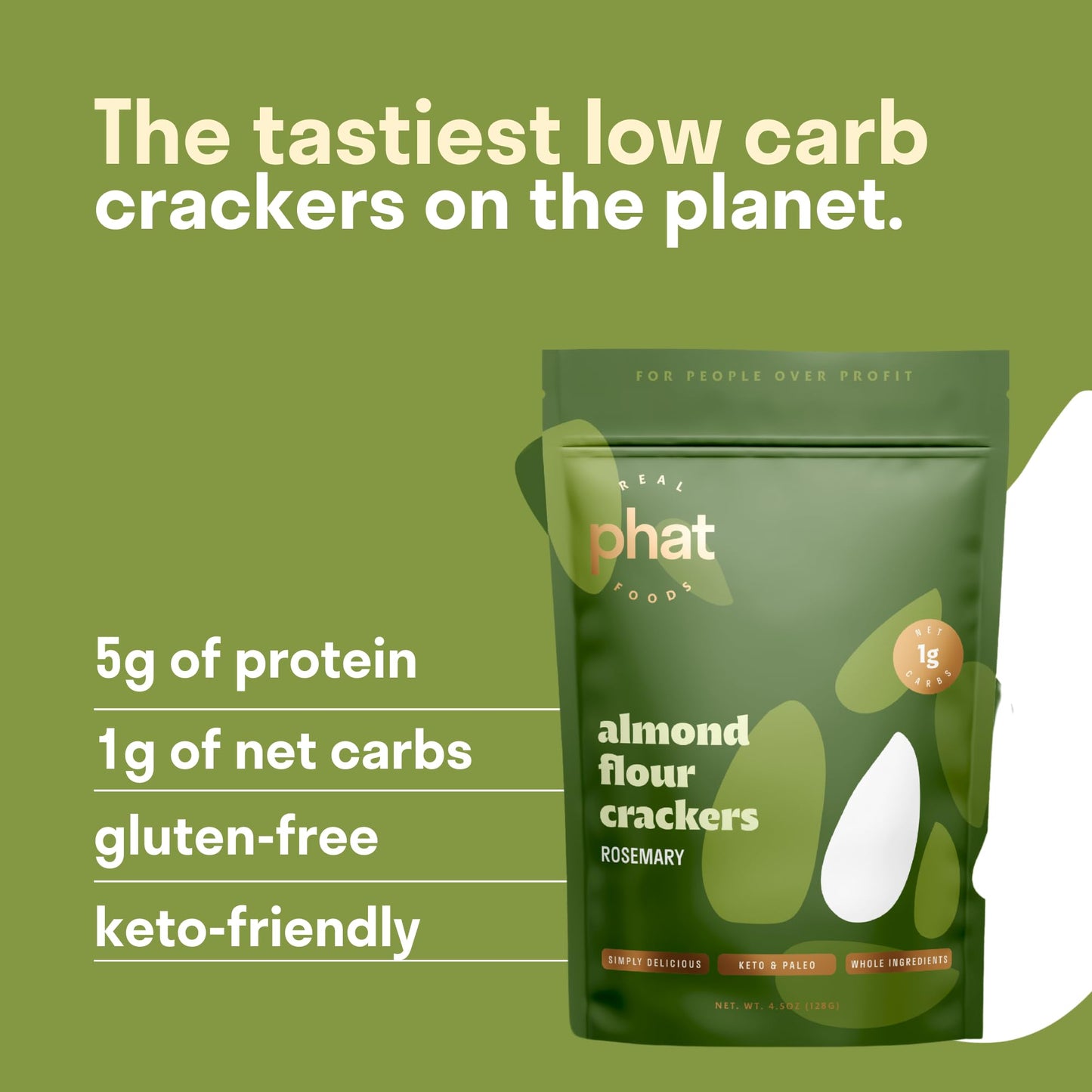Rosemary Almond Flour Crackers by Real Phat Foods - Low Carb, Gluten-Free Keto Crackers - Pack of 3 (Rosemary)