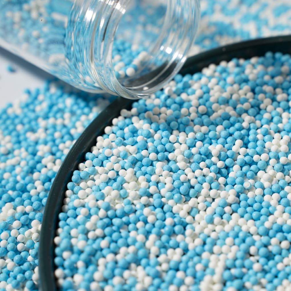 Christmas Sprinkles 130g/4.6oz,Blue White Edible Pearl Sprinkles for Cake Decorations, Baking, Ice Cream, Cookies, Cupcake Toppe