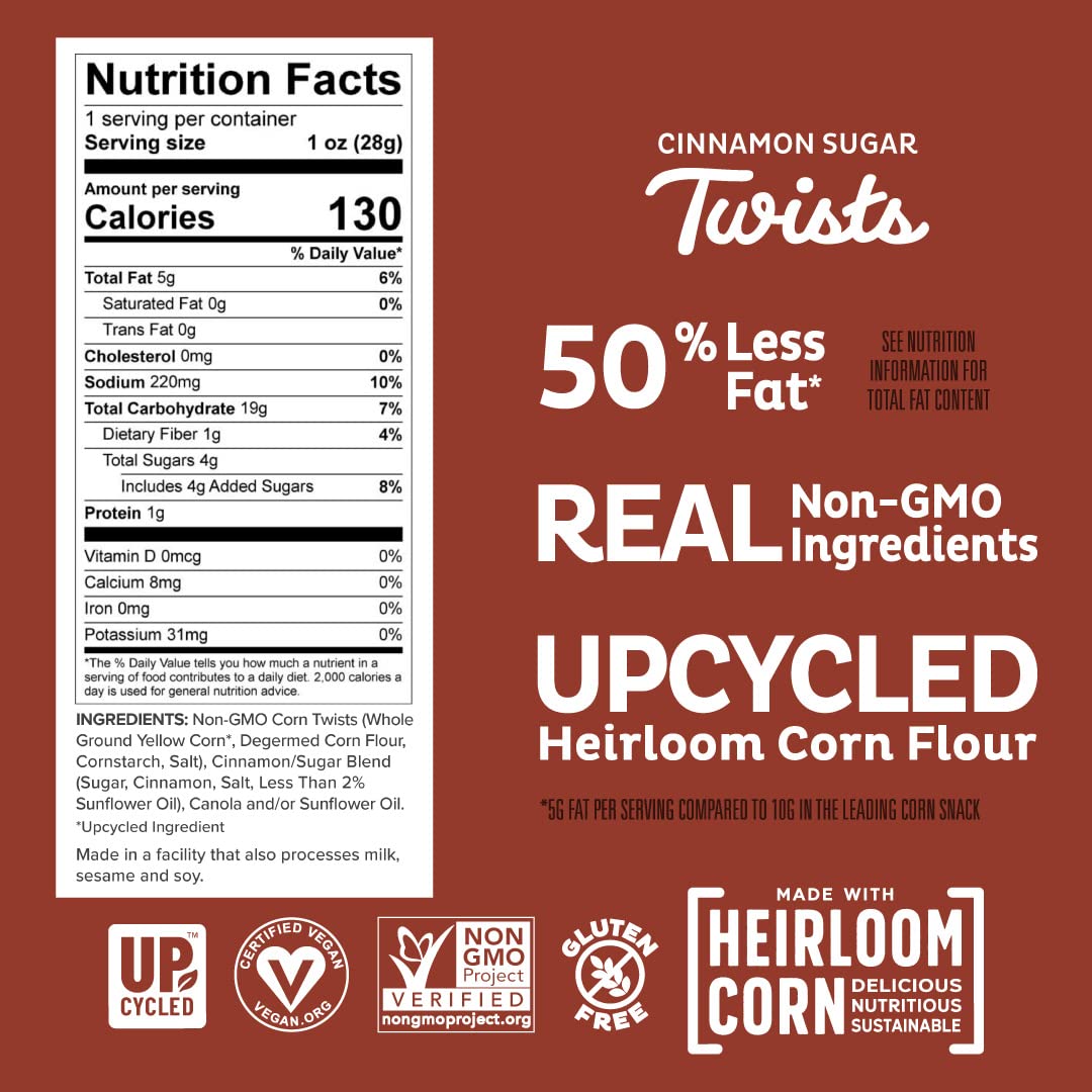 Heirloom Cinnamon Sugar Twists By Pipcorn - 1Oz 24Pk - Healthy Snacks, Gluten Free Snacks, Snack Packs, Upcycled Heirloom Corn F