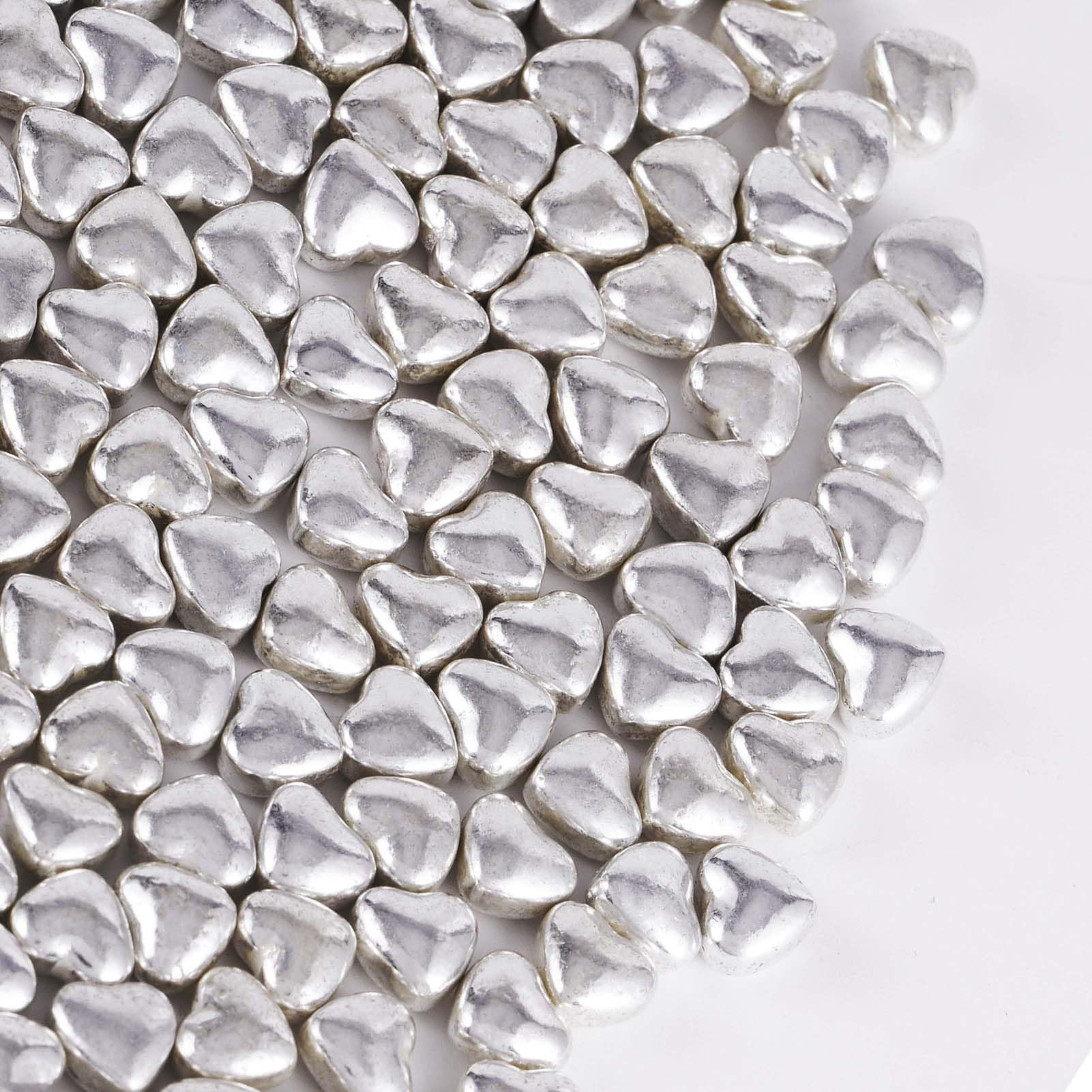 Kasvan Silver Heart Shapes Sprinkles - Edible Candy Pearls 100g/3.58 Oz, Mix Size, Baking Cake Decorations, Ice Cream Toppings a
