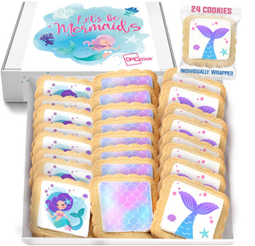 24 Pack Mermaid Party Favors Cookies Decorated | INDIVIDUALLY WRAPPED | Theme Birthday Party Candy | Treats Dessert Table Sweets