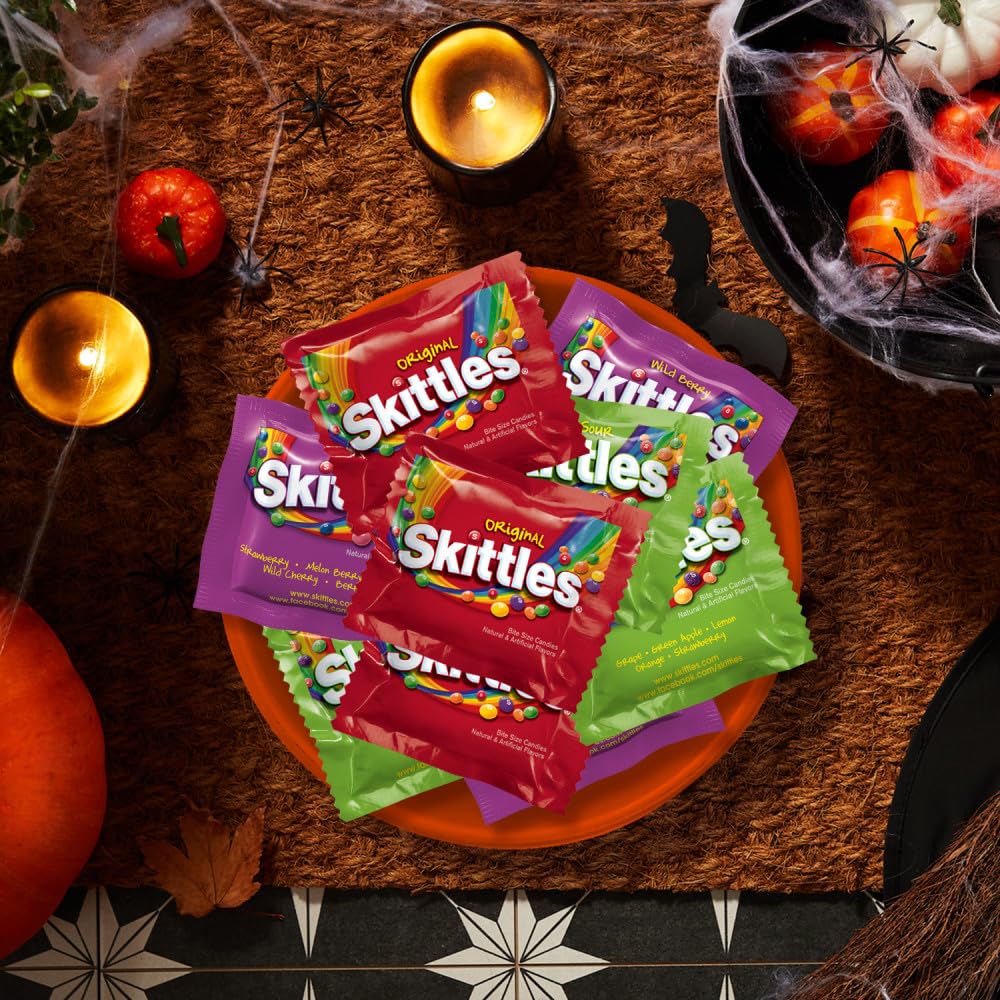 Skittles Original, Skittles Wild Berry & Skittles Sour Fun Size Chewy Candy Variety Pack, Party Size, 26.46 Oz Bulk Bag