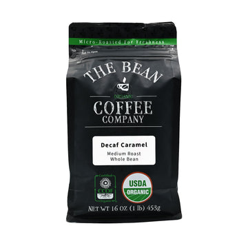 The Bean Organic Coffee Company Water Processed DECAF Caramel, Medium Roast, Whole Bean Coffee, 16-Ounce Bag