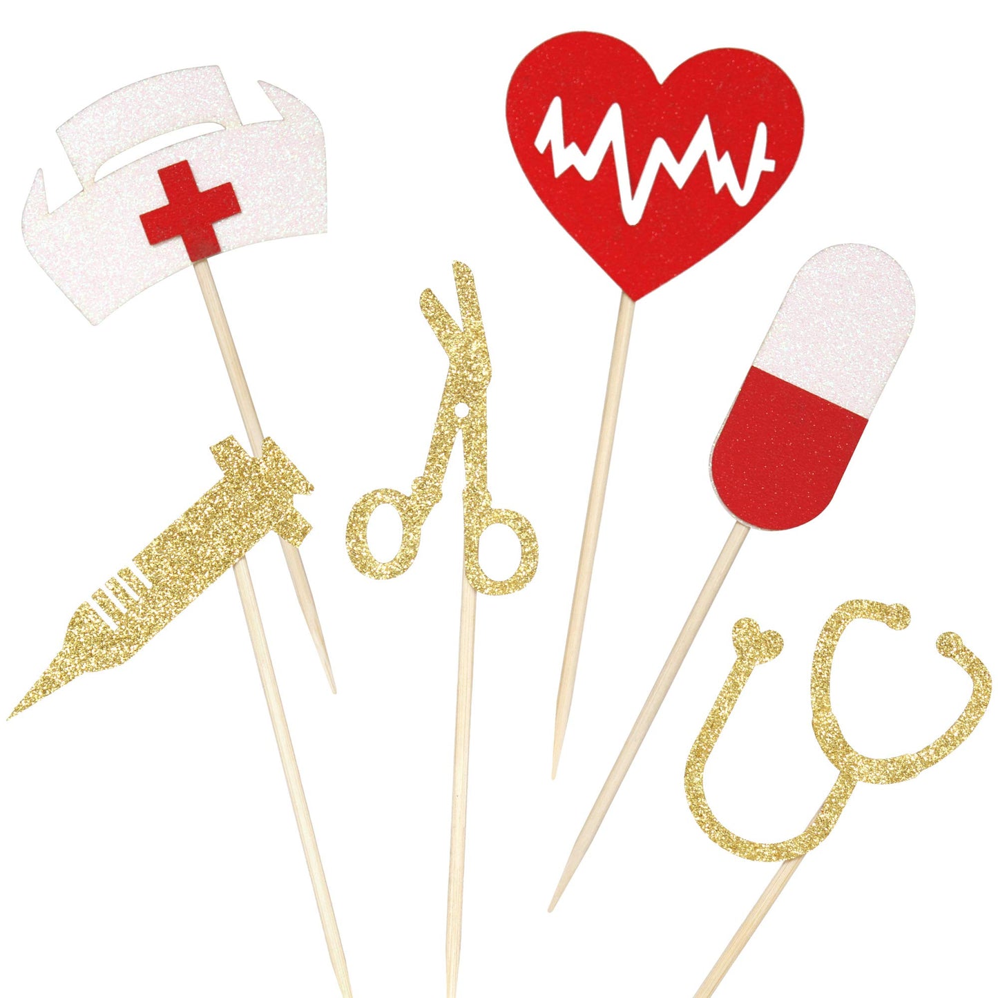 Keaziu 24Pcs Nursing Cupcake Toppers, Glitter Medical Rn Themed Cake Picks, Nurse Graduation Party Decorations Supplies