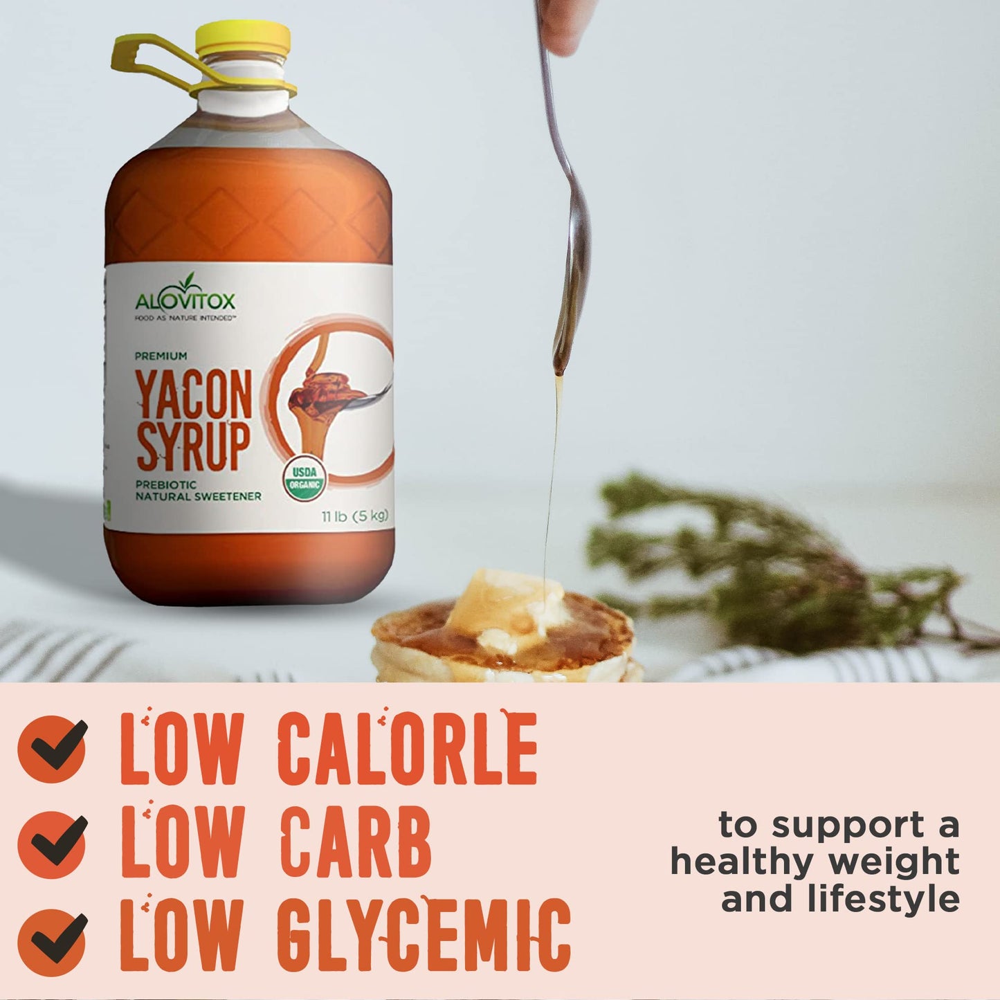 Organic Yacon Syrup By Alovitox - Natural Sweetener Rich In Antioxidants, Vitamins, Prebiotics - Usda Organic