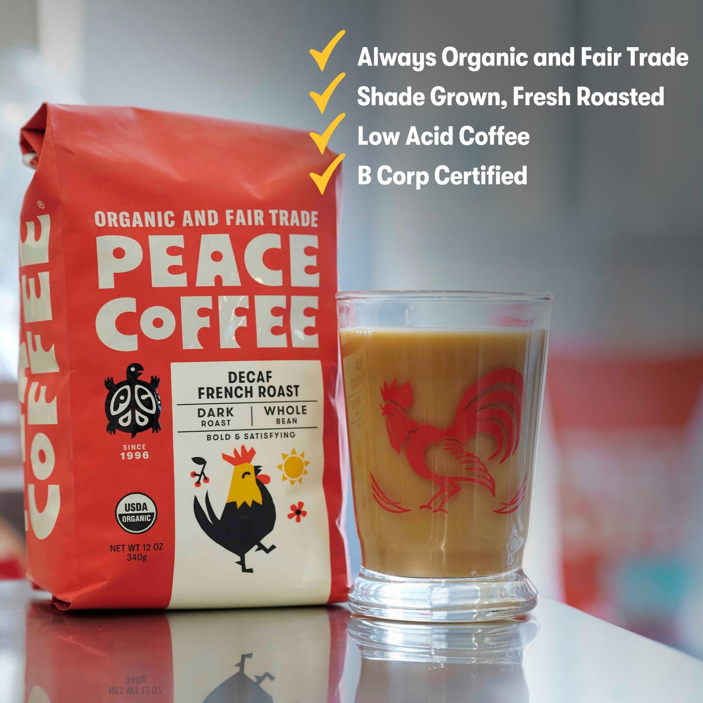 Peace Coffee Decaf French Roast Ground Coffee, Organic Fair Trade, 5 lb (80 oz), Rich Bold Flavor, Shade Grown