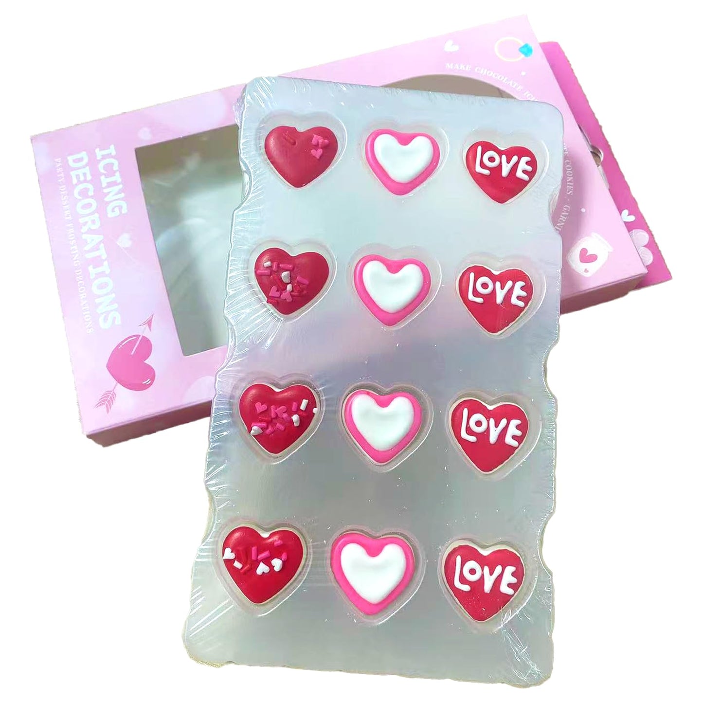 Sentovac 12 Pcs Valentine Icing Decoration Edible Candy Dessert Heart Sprinkles Diy For Cookie Cake Cupcake Topper Icing Frostin