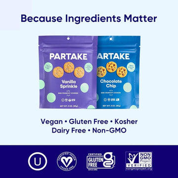 Partake Foods Gluten Free Chocolate Chip Mini Cookie Snack Packs (4 Packs)