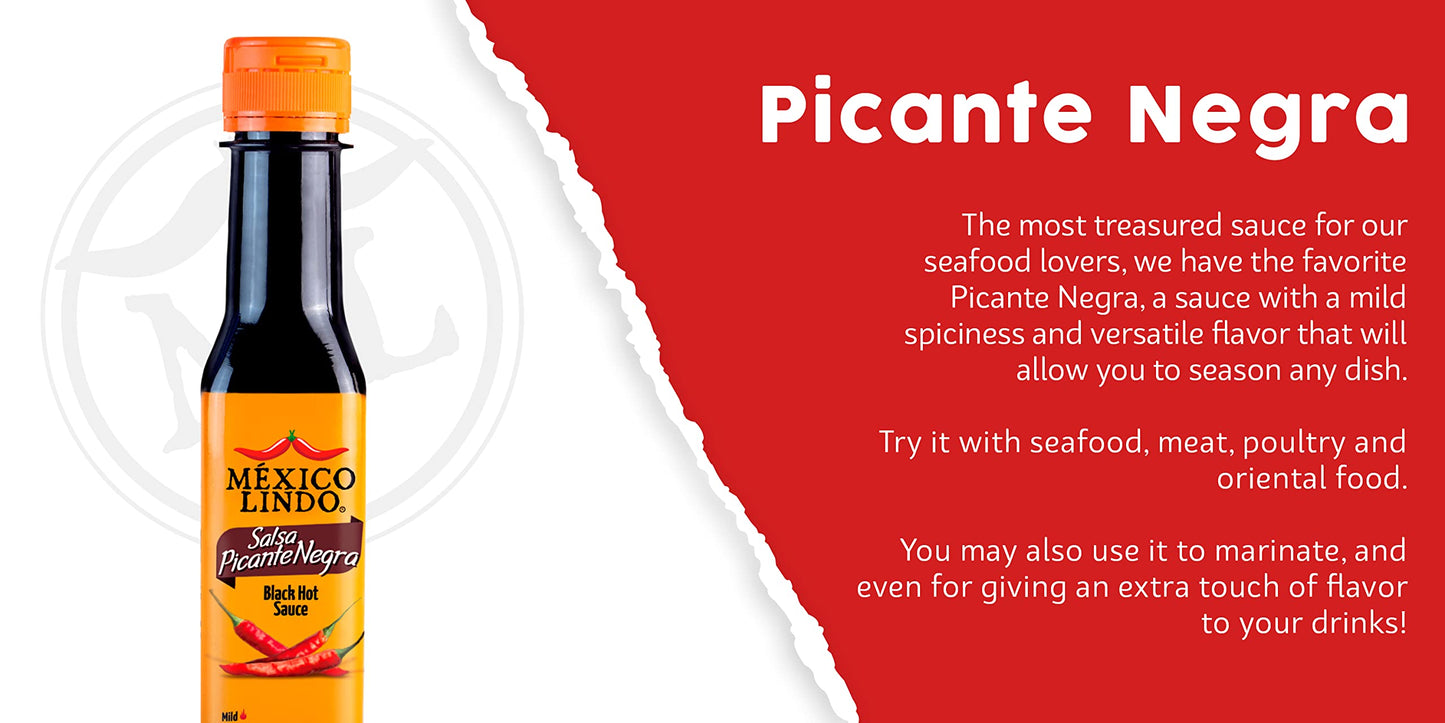 Mexico Lindo Picante Negra Hot Sauce | Light & Spicy | 8,400 Scoville Level | Great With Asian Food, Seafood & Meat | 5 Fl Oz Bottle (Pack Of 1)