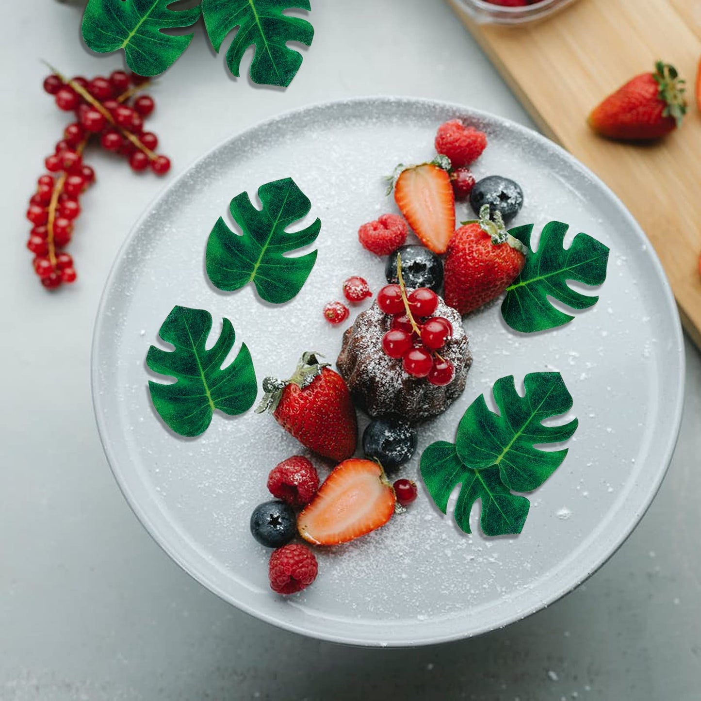 48Pcs Edible Tropical Turtle Leaves Cupcake Toppers, Cghceai Palm Leaves Cake Decoration For Hawaii Theme Jungle Party Cake Topp