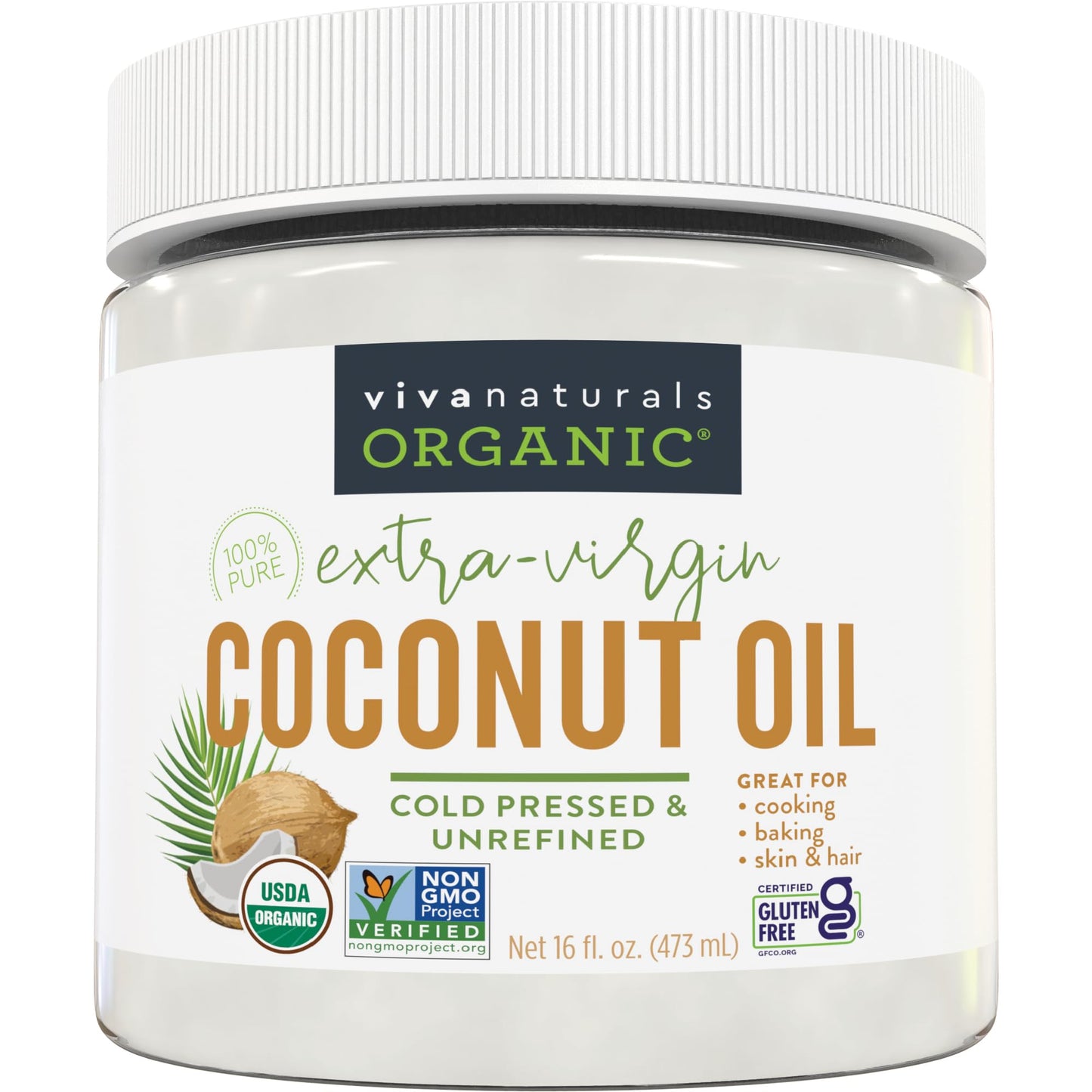 Viva Naturals Organic Coconut Oil - Unrefined, Cold-Pressed Extra Virgin Coconut Oil, USDA Organic and Non-GMO Cooking Oil, Grea