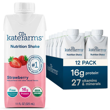 KATE FARMS Organic Nutrition Shake, Strawberry, 16g protein, 27 Vitamins and Minerals, Protein Meal Replacement Drink, Protein S