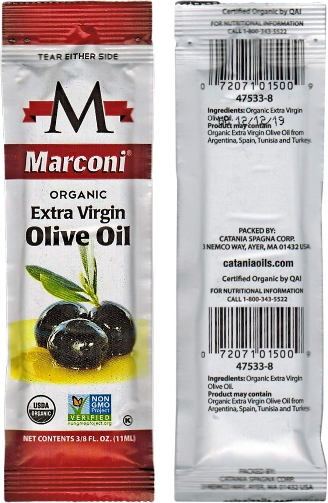 Marconi Organic Extra Virgin Olive Oil, 0.38 Fl Oz, Pack of 100, Model 651912