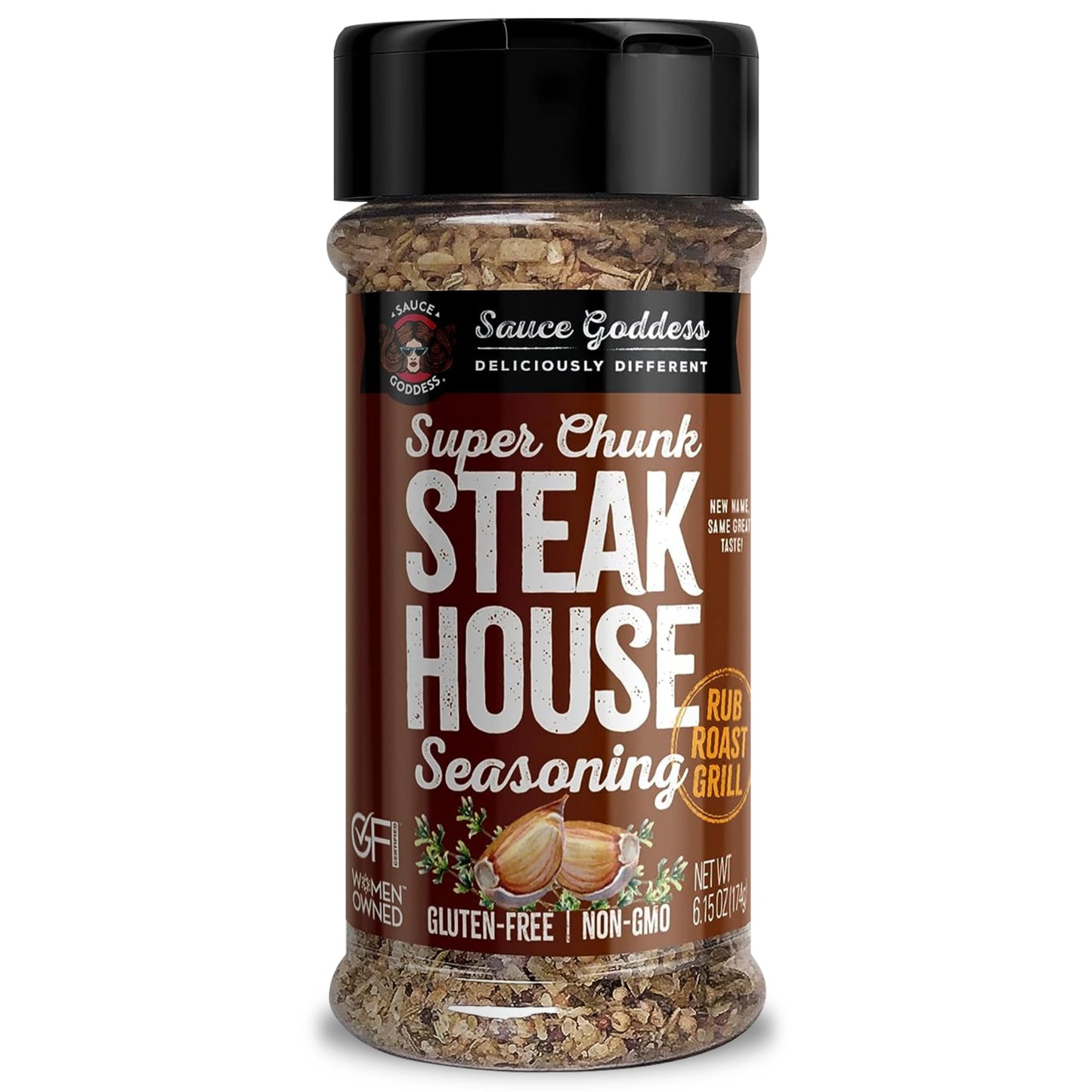 Sauce Goddess Super Chunk Steakhouse Spice Shaker - Gluten-Free, Vegan BBQ Rub - 6.15 oz