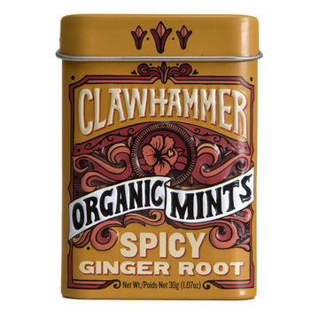 Clawhammer Organic Mints Spicy Ginger Root | Organic Cane Sugar, Natural Flavors, No Artificial Colors Or Sweeteners | Kosher Ce