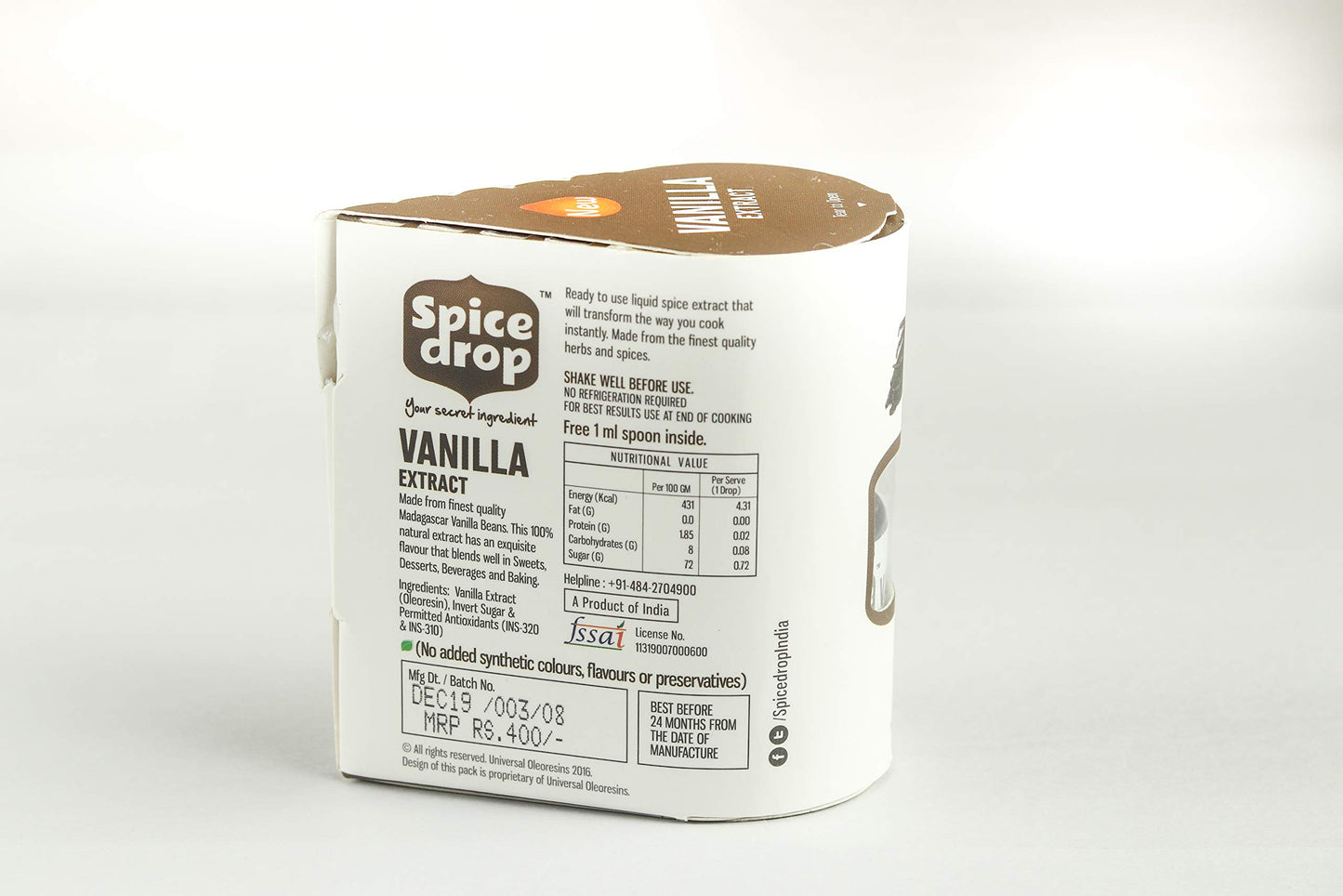 Spice Drop Vanilla Natural Extract | For Cooking, Baking, Food, Milk, Ice Cream, Cake | 20 Ml