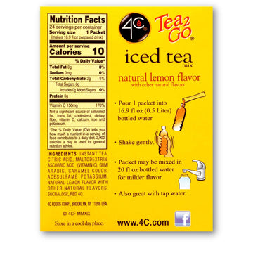4C Lemon Tea Powder Drink Mix Packets, Sugar Free, 24 Count, 1.8 Ounce
