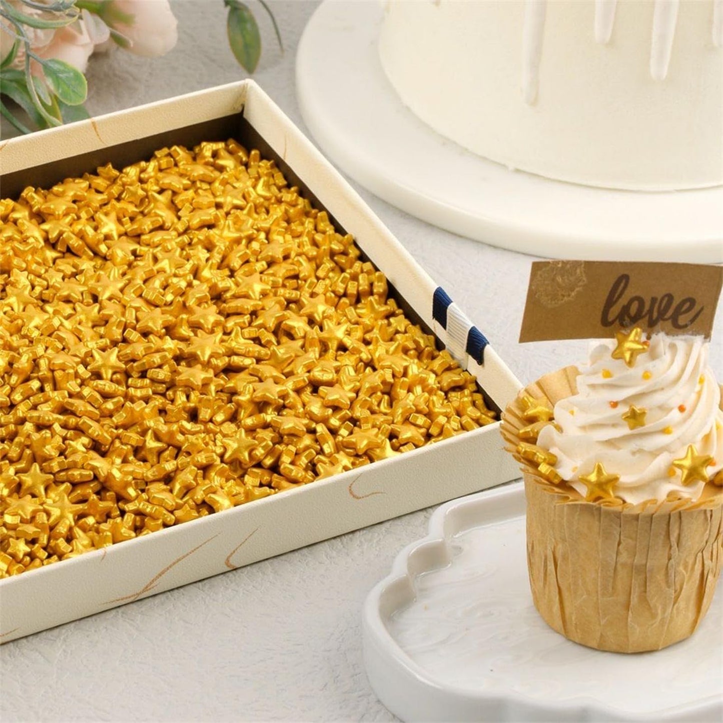 Sentovac Gold Star Sprinkles Edible Sugar For Cake Decorating Mix Sizes Gold Star Sprinkles Cake Topper Cupcake Cookie Baking De