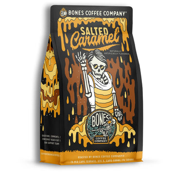 Bones Coffee Company Salted Caramel Whole Coffee Beans, Low Acid Flavored Coffee Made With Arabica Coffee Beans, Medium Roast Co