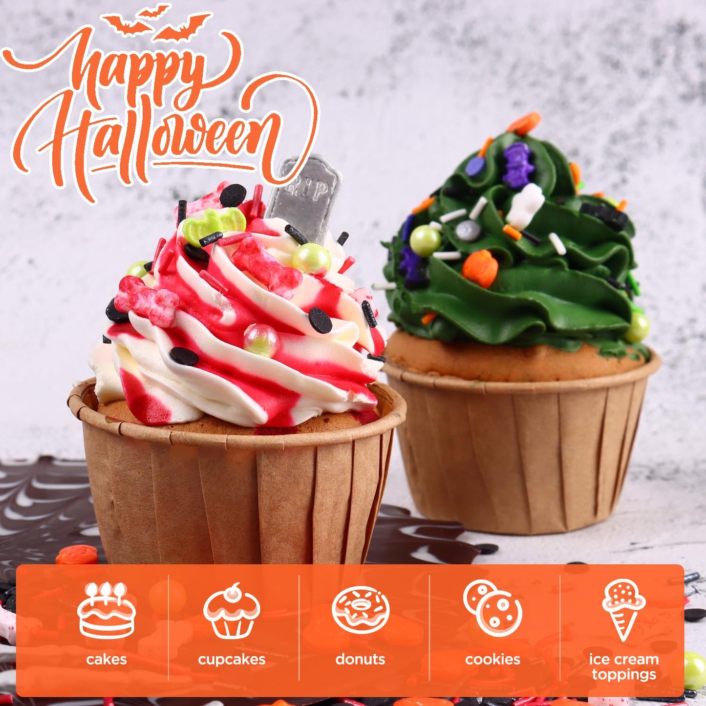 Edible Halloween Sprinkles, Tombstone Cupcake Toppers, Halloween Cake Decorations, Bloody Candy Bones, Pumpkin Cupcake Toppers,