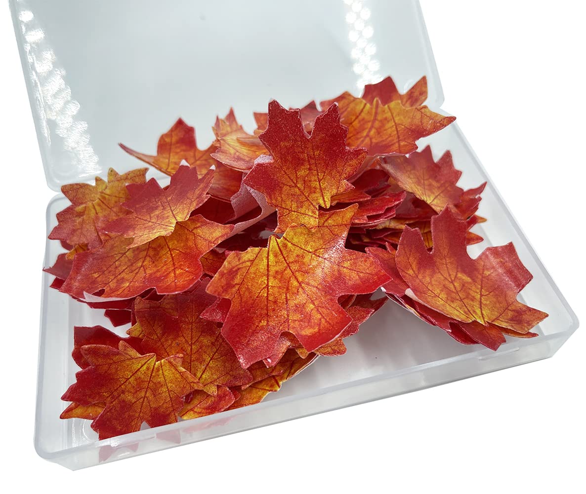 Set Of 75 Edible Fall Leaves Gold Leaf Cake Decorations, Thanksgiving Day Christmas Party Cupcake Topper (Red)