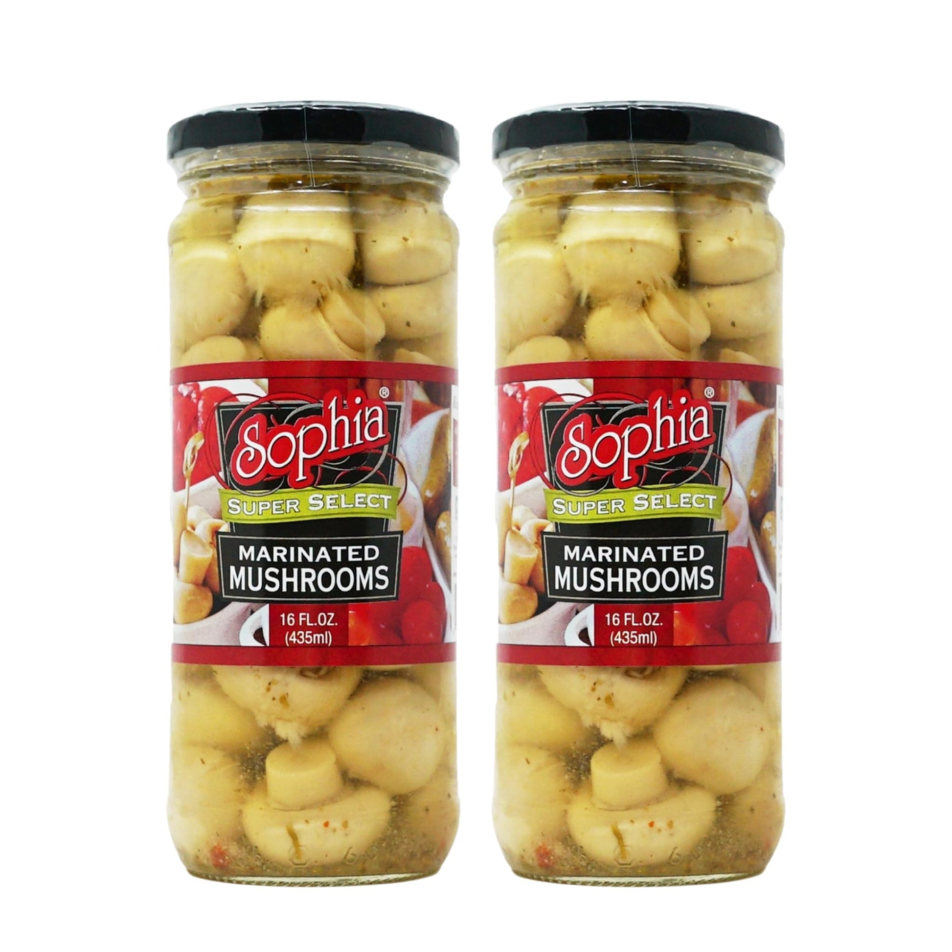 Sophia Mushrooms - Marinated 16oz (2-pack) | Whole Marinated Mushrooms in Jar | Italian-Style Pickled Vegetables | Fresh Mushroo
