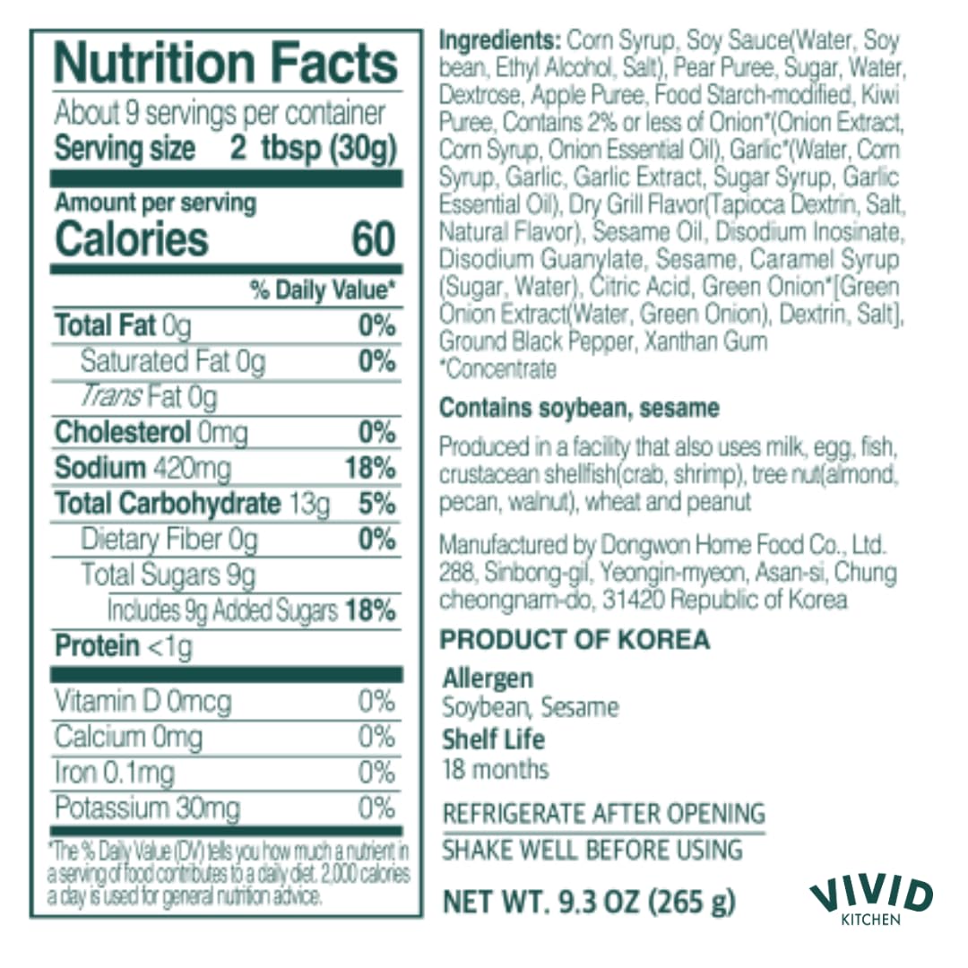 Vivid Kitchen Bulgogi Sauce - Korean Fusion Marinade & Dipping Sauce - 8.6 Oz Bottle - Authentic Sweet & Savory Flavor - No Msg
