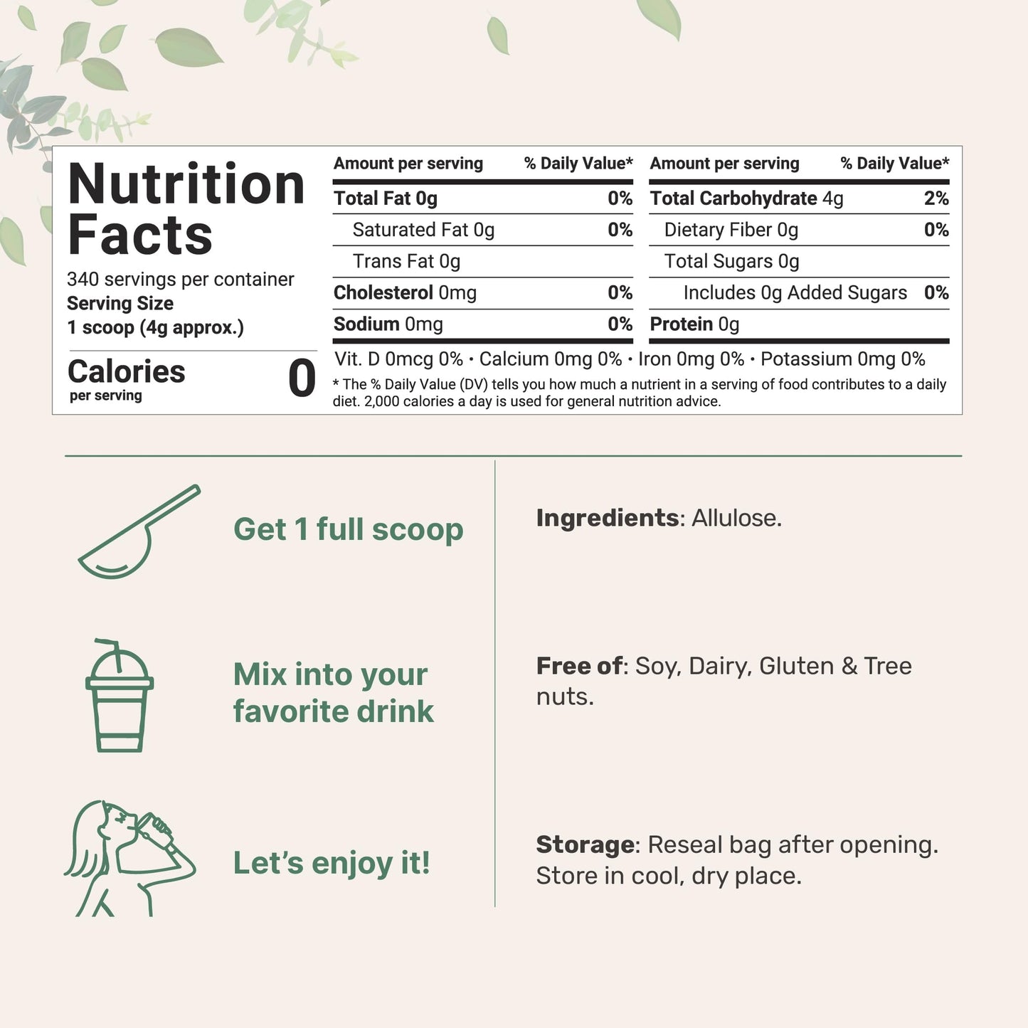 Allulose Sweetener, 3 Pounds (48 Ounces), Zero Calorie, Plant Based Sugar Alternative, No After Taste, Best For Coffee, Drinks,