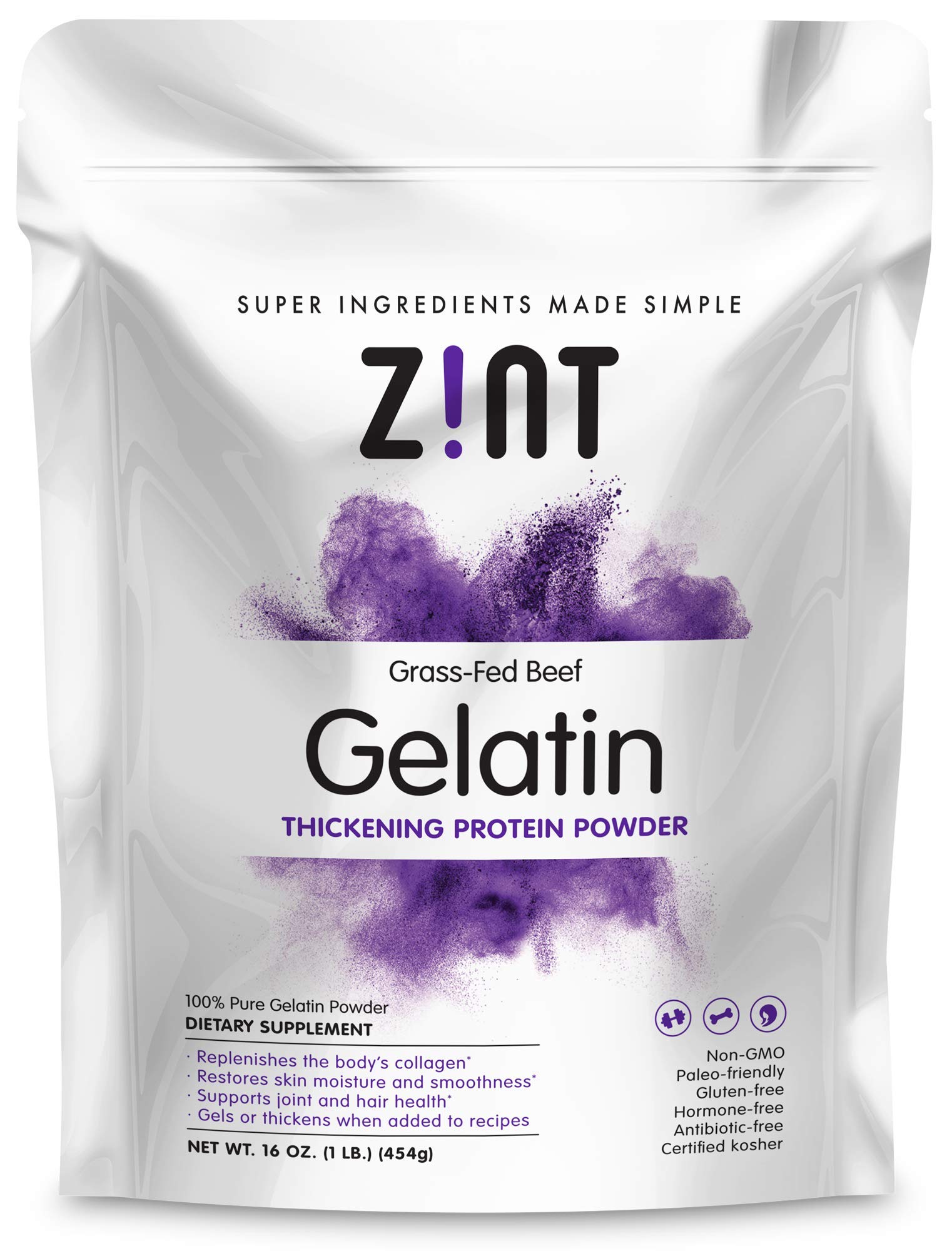 Zint Beef Gelatin Powder - Unflavored, Keto Certified, Paleo Friendly, 16 oz