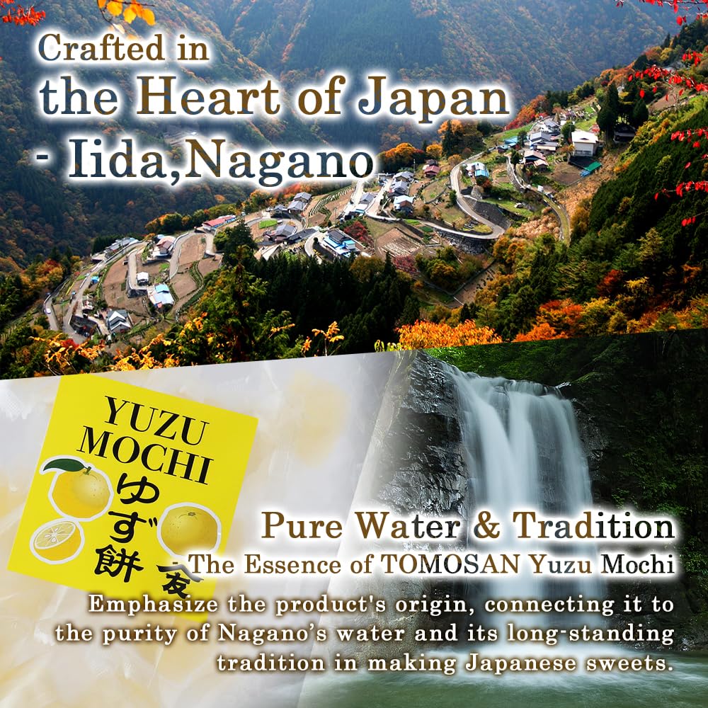 Tomosan Yuzu Mochi Candy, Traditional Japanese Citrus Sweets With Yuzu Paste, Soft & Chewy (300G / 10.58Oz)