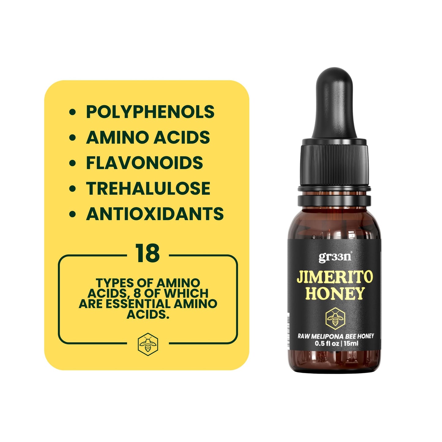 Jimerito Stingless Bee Melipona Honey Drops 15ml - Pure Mayan Melipona Honey - Natural  Raw  and Unprocessed