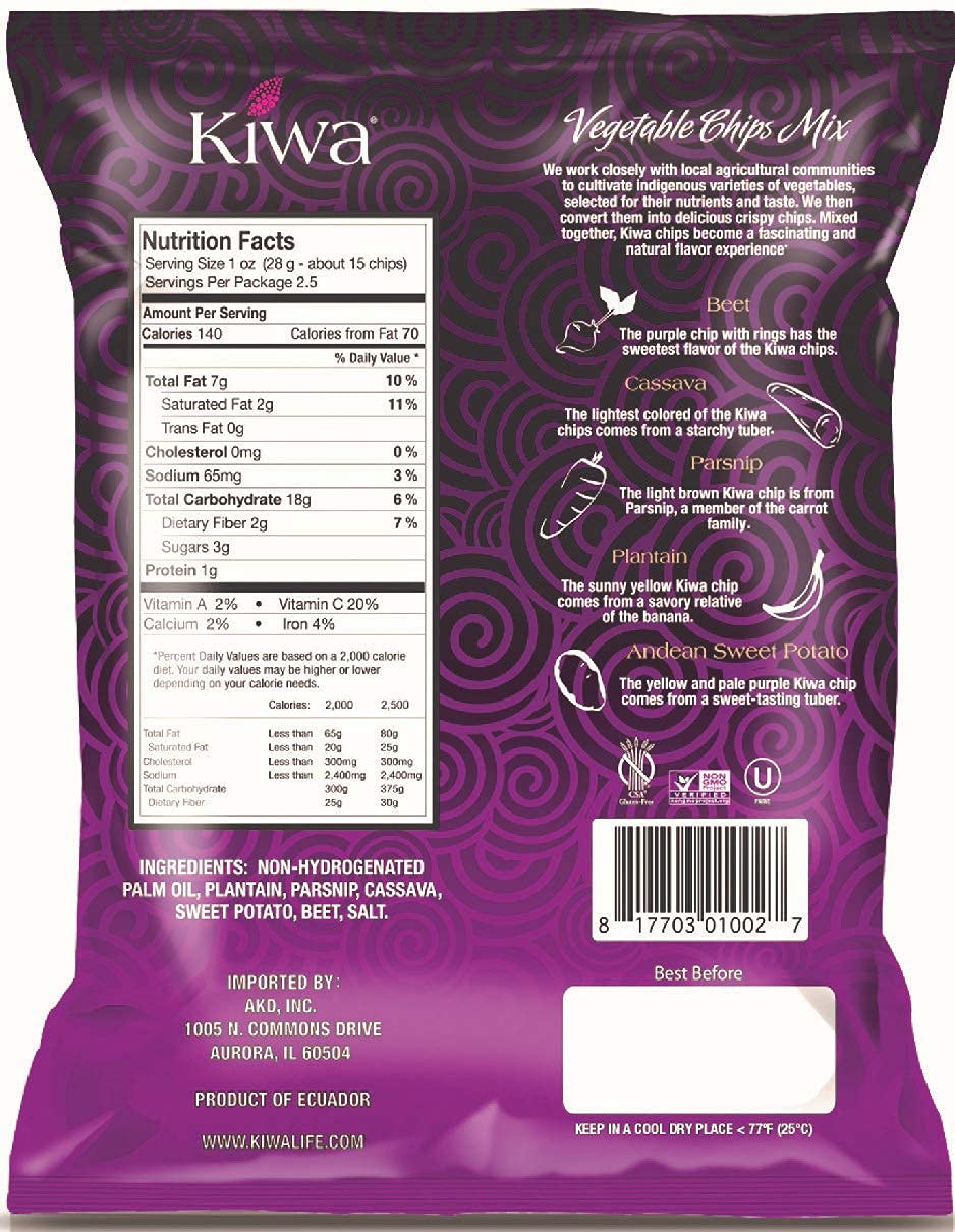 Kiwa Healthy Veggie Chips - Vegetable Snacks For Kids & Adults - Exotic Chips With Plantain, Beet, Parsnip, Cassava, Sweet Potat