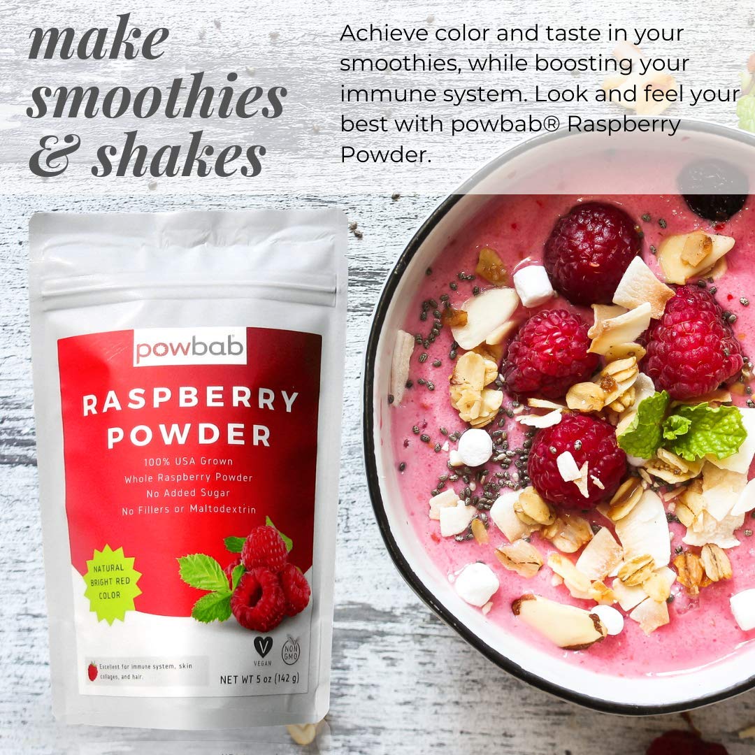 powbab Raspberry Powder - Organic Dehydrated Fruit for Baking, 5 oz, No Added Sugar, USA Grown
