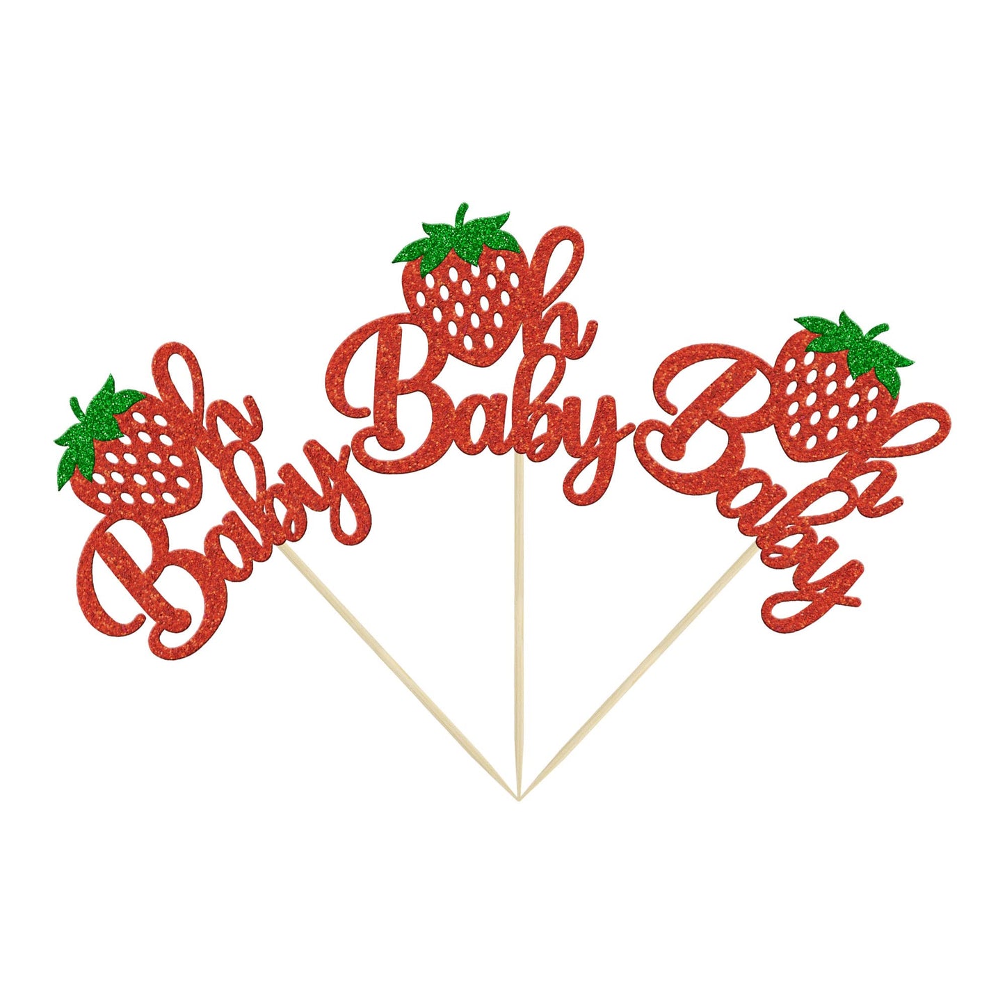 Gyufise 24Pcs Strawberry Oh Baby Cupcake Toppers Glitter Fruit Theme Oh Baby Strawberry Cupcake Picks For Gender Reveal Baby Sho